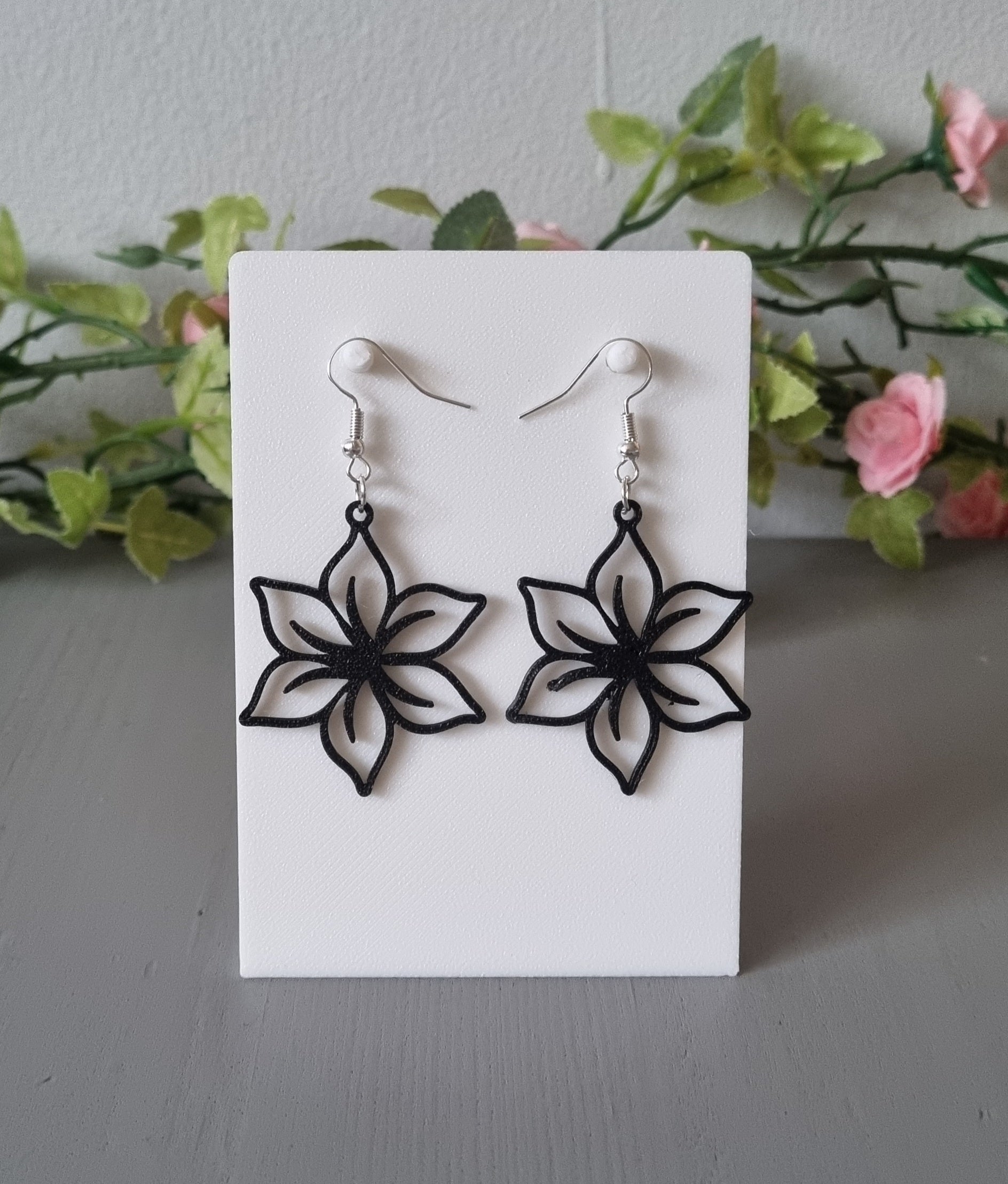 Black flower earrings