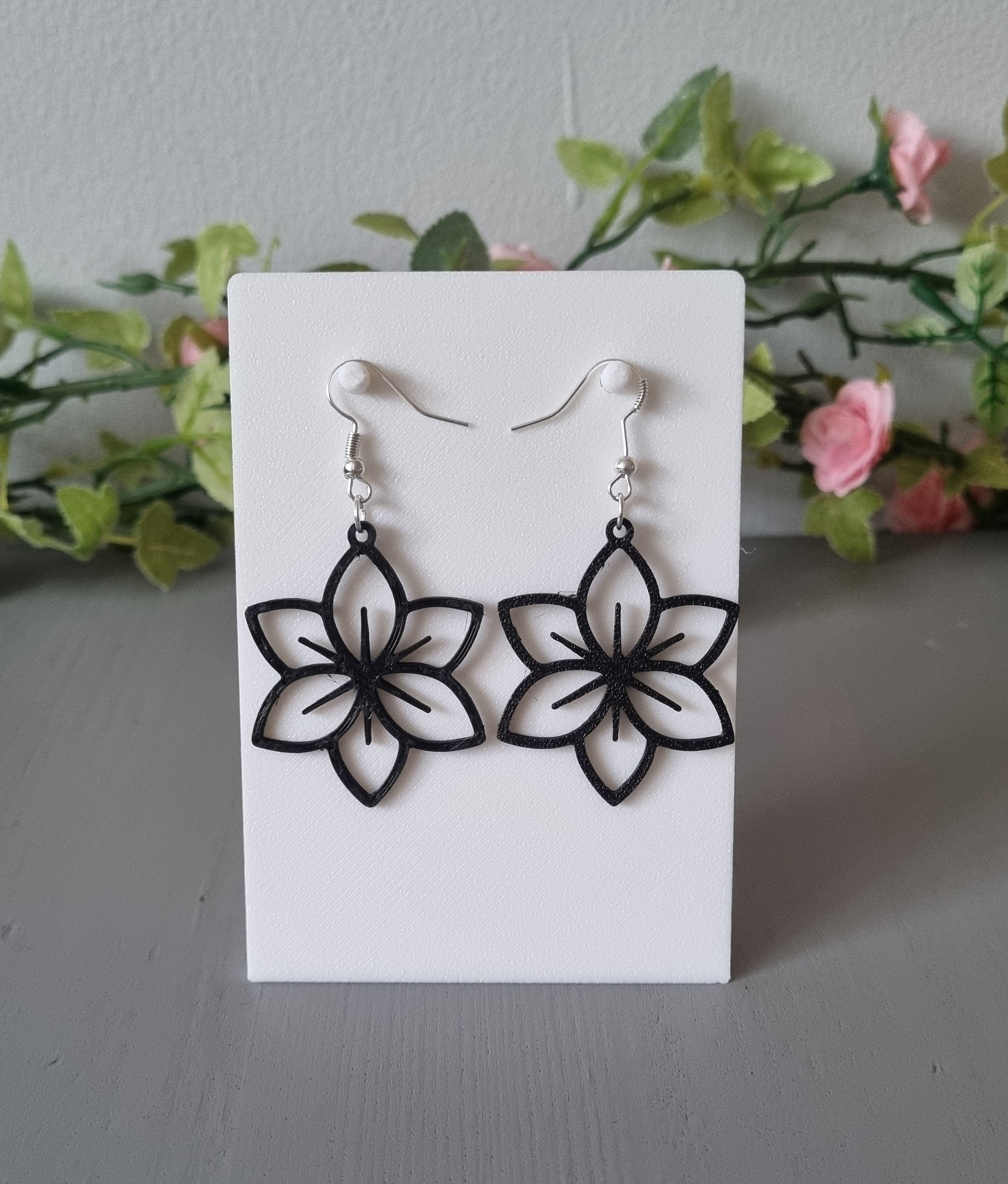 Black flower earrings