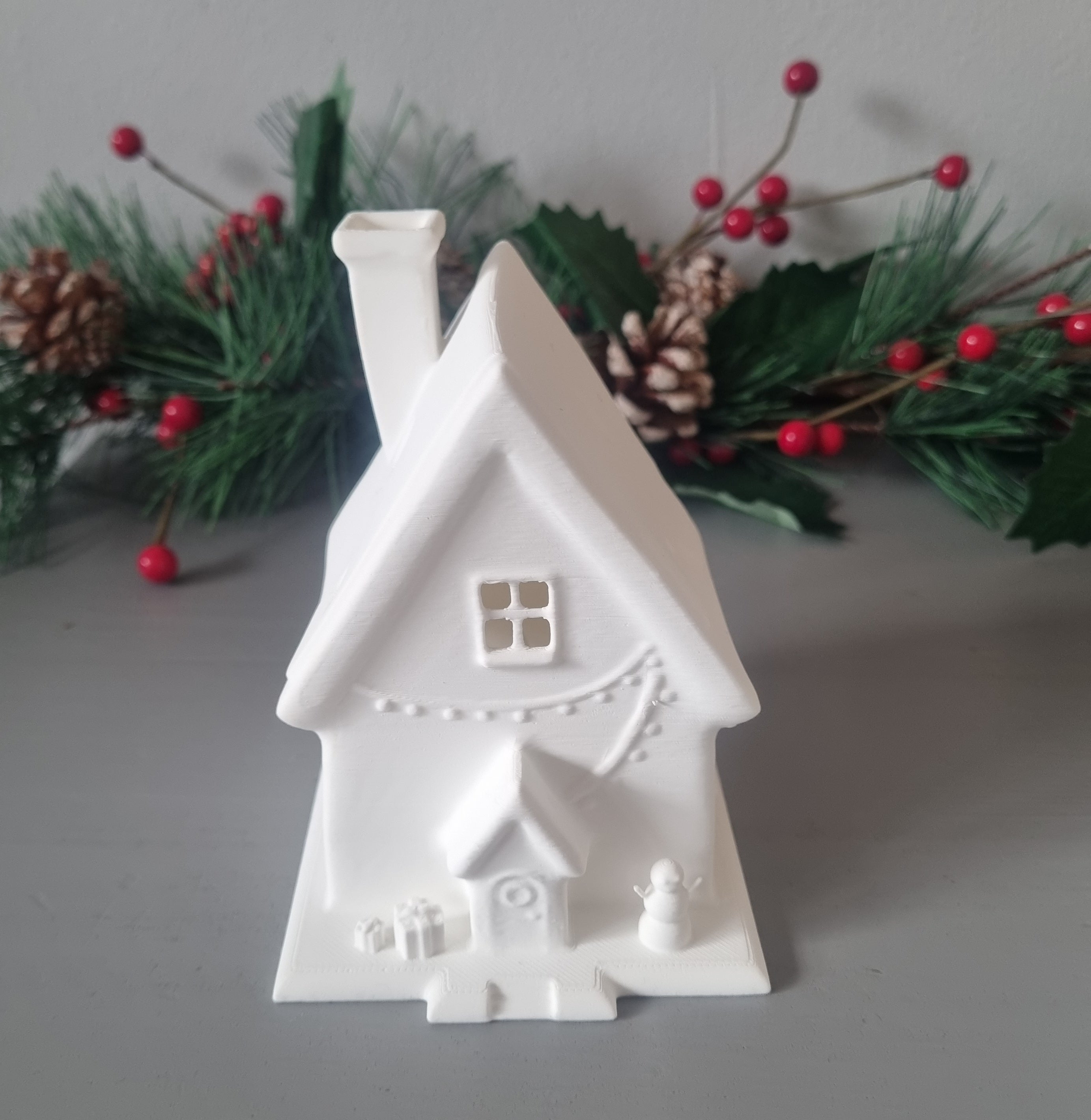 Snow church and house flameless tealight holders